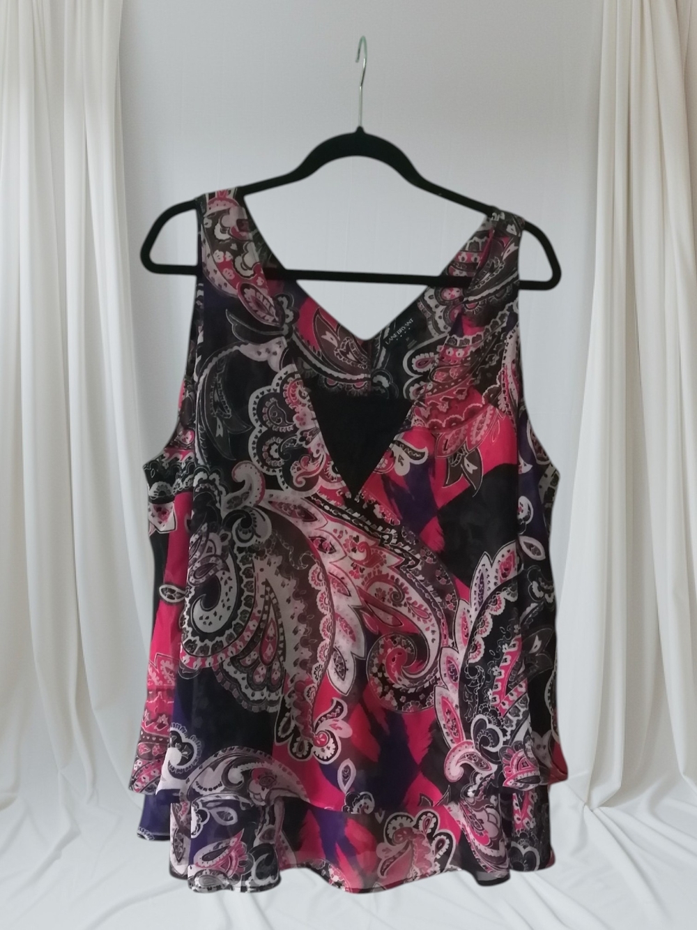 Lane Bryant Pink and Black Paisley V-Neck Layered Camisole